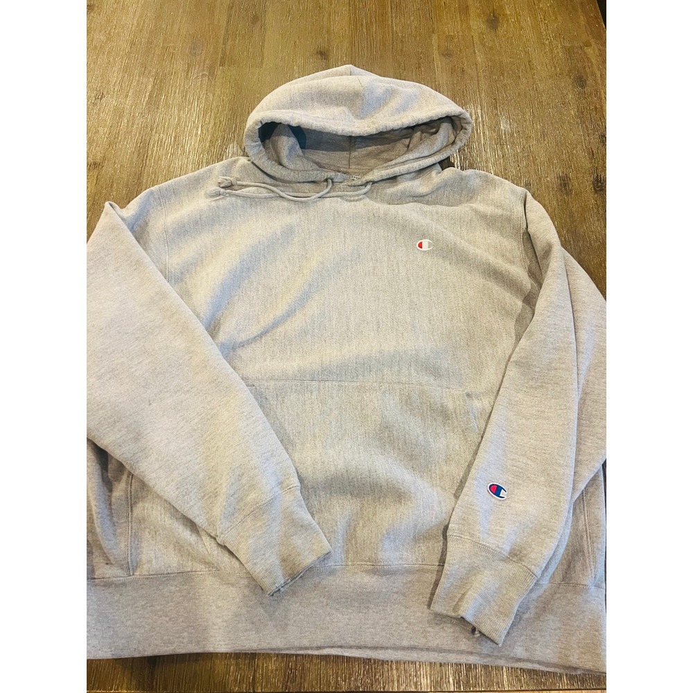 Vintage Reverse Weave Hoodie Heather Gray XL Distressed Pullover Sweatshirt 90s